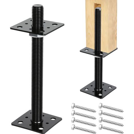 TolleTour Supporto regolabile per pali, altezza regolabile per progetti in legno e giardino 30-250 mm Nero 2 pezzi