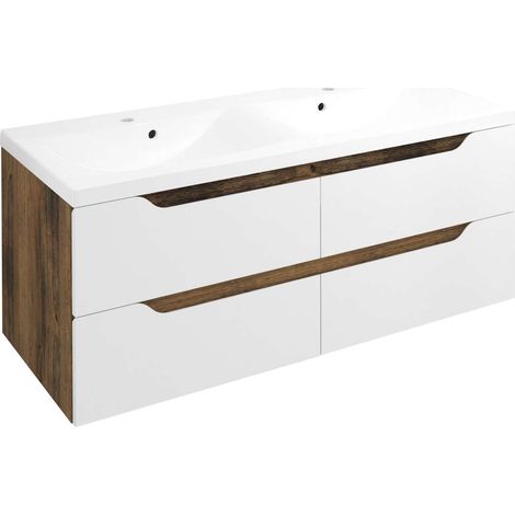 Sapho Wave - Doppelwaschbeckenunterschrank 120x50x48 cm, 4 Schubladen, weiß/Collingwood Eiche WA120-3019 (1/2)