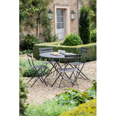 Garden Trading Rive Droite Outdoor Patio 4 Seater Bistro Table Chairs Grey Steel (1/3)