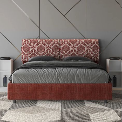 Letto matrimoniale contenitore imbottito 160x210 tessuto Agata 4 bordeaux Mados (1/5)