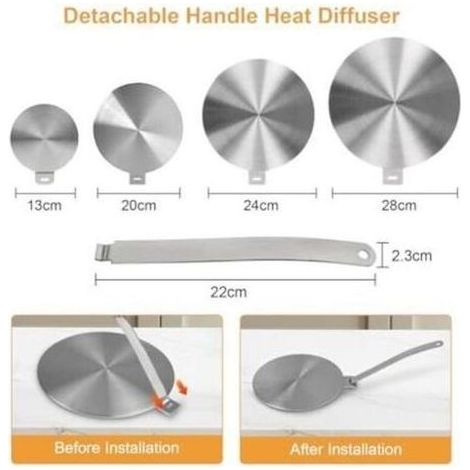 Plaque diffuseur de chaleur pour plaque de cuisson à induction en acier inoxydable pour casseroles et poêles, plusieurs tailles 13/20/24/28 cm, accessoire de cuisine, 24 cm (1/4)