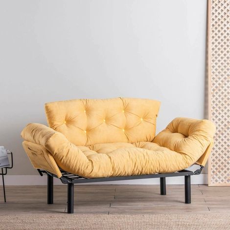 Divano Letto 2 Posti Guchol, Contenitore, Reclinabile, Braccioli, 155x70 cm Giallo (1/4)
