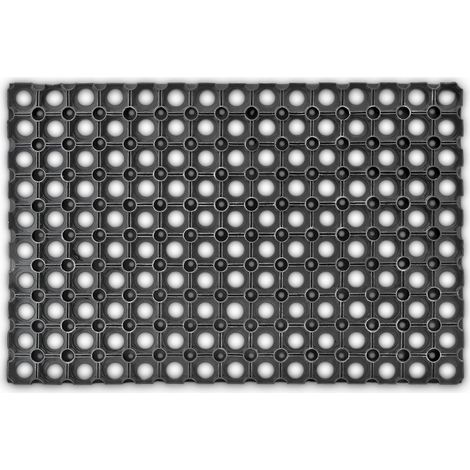 Paillasson en Caoutchouc antidérapant 40 x 60 cm résistant aux intempéries pluie neige tapis de sol porte entrée natte intérieur extérieur essuie-pieds saleté antiglisse, Noir (1/5)