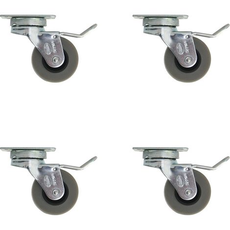 4er Set Hartgummirollen ø 40mm mit Bremse und Anschraubplatte Möbelrollen Grau (1/5)