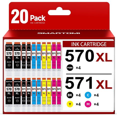 570 571 Lot de 20 Cartouches d'encre compatibles avec Canon PGI-570 XL CLI-571 XL pour Pixma TS5050 MG5750 TS5055 TS5051 MG6850 TS5053 MG5753 MG5751 TS8050 MG7750 MG7750 (1/5)