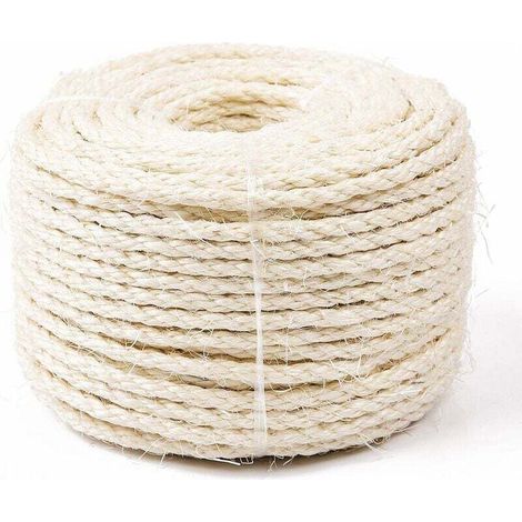 Natürliches Sisalseil, 8 mm, Ersatz für altes Seil, Zubehör, ideal zum Ersetzen von Kratzbaumpfosten, Sisal-Spielbälle im Lieferumfang enthalten (25 m, weiß)