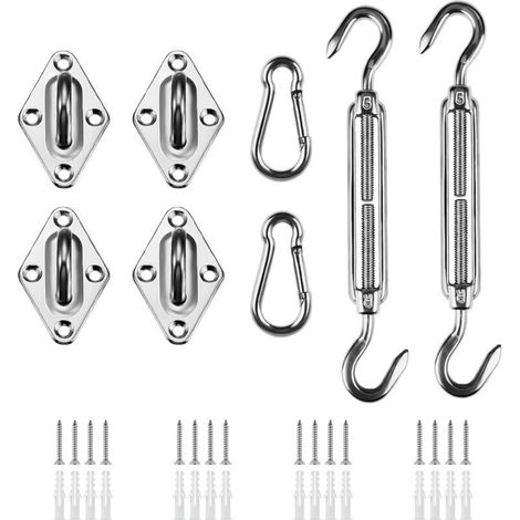 Kit de Fixation pour Voile D'ombrage, Acier Inoxydable Soleil Voile D'ombrage Kit de Fixation pour Triangle et Carré, Rectangle, du Soleil Voile D'ombrage Accessoires de Fixation (1/4)