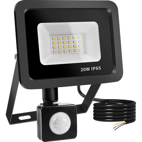 Beijiyi – Projecteur LED 20W avec détecteur de mouvement – 24 LEDs – IP65 étanche – Détection jusqu'à 15m – Angle 330° horizontal pour extérieur (1/6)