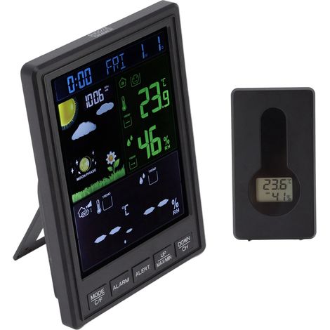 Station météo sans fil pour intérieur et extérieur, écran couleur noir, 3 canaux, rétroéclairage réglable, horloge et thermomètre pour la maison (1/5)