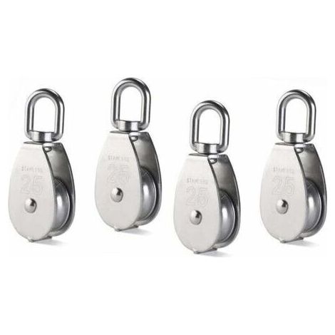 4 Pièces M25 Seul Poulie Bloc, 304 Aciers Inoxydables Poulie Rouleau, Grue Pivot Crochet Lisse Fil Corde Câble Chargement 331Lbs/150Kg