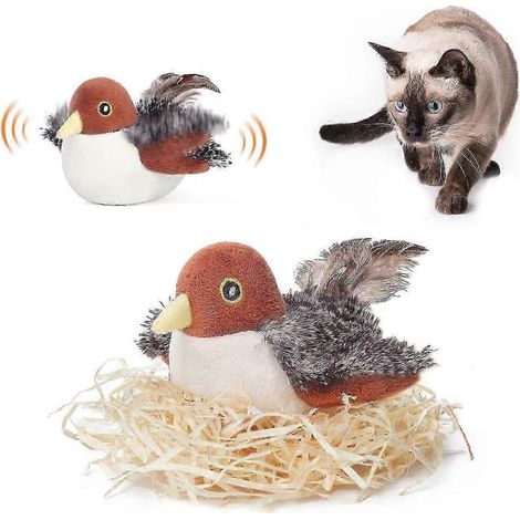 Jouet pour chat rechargeable en forme d'oiseau moineau aux ailes battantes, gazouillis réaliste, jouet interactif pour chaton activé par le toucher, adapté à toutes les races de chats. (1/5)
