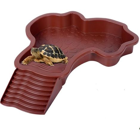 Abreuvoir Tortue Terrestre, Plat d'eau Bassin pour Tortue de Piscine avec Rampe, Bol d'eau pour Reptiles avec Échelle, Mangeoire Tortues, LéZards Et Gecko (Red Brown) (1/5)