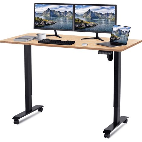 160CM Bureau debout réglable en hauteur avec moteur électrique, bureau d'ordinateur, hauteur à mémoire intelligente, protection contre les collisions avec les roues. (1/5)