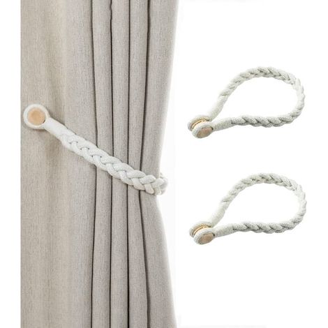 Attaches de Rideaux Magnétiques Tressées Beige Écru, Lot de 2 Embrasses Bohème pour Maison (1/5)
