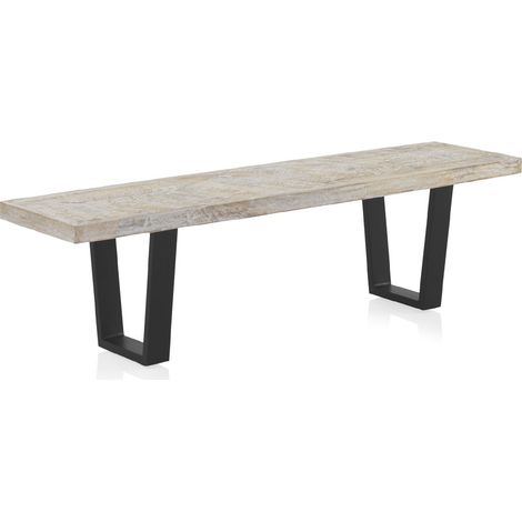Mangoholzbank mit weißer Patina, Metallbeine (1/5)