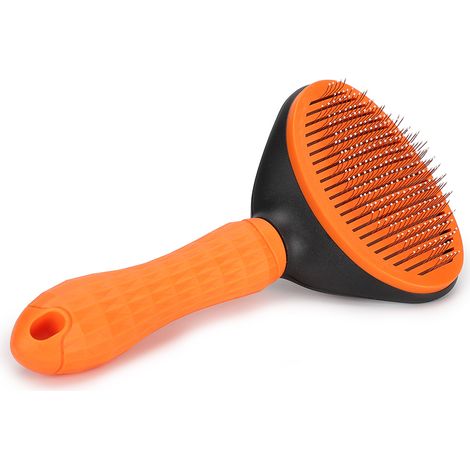 Brosse pour chien et chat - Peigne - Élimine les poils morts - Bouton-poussoir - Détache la pièce - Outil de toilettage pour animaux - Orange (1/5)