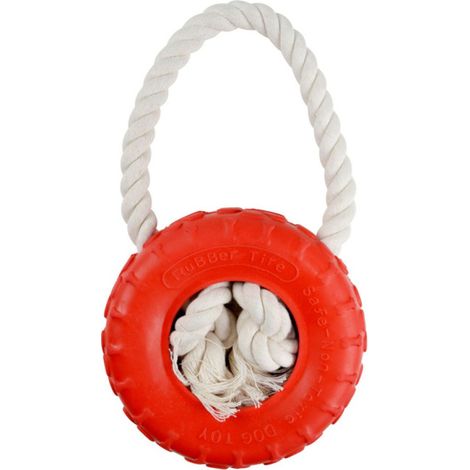 Jouet pour Chien "Pneu & Corde" 25cm Rouge