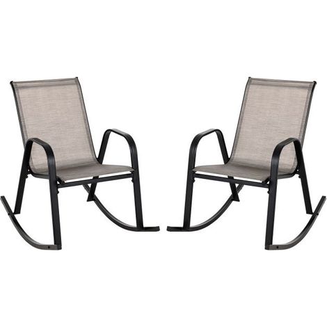Set of 2 Metal Patio Rocking Chairs, Breathable Fabric Seat (1/5)