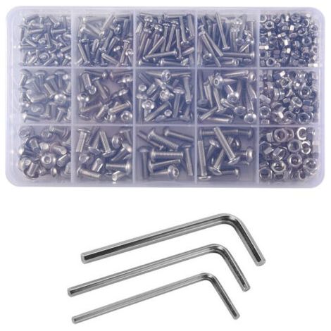 Kit vis écrous 500 pièces inox M3 M4 M5 tête bouton six pans creux bouchon (1/5)