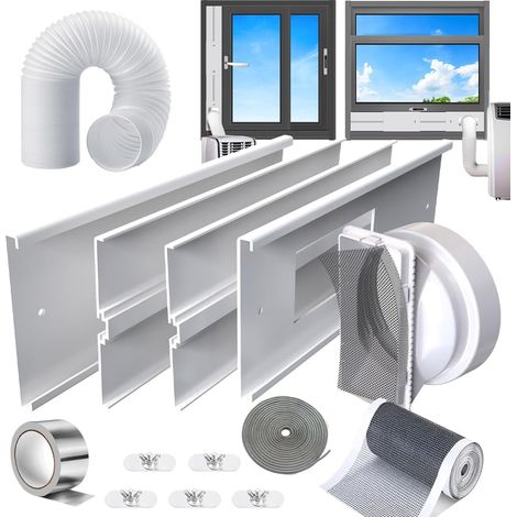 Kit de fenêtre de climatisation portable pour fenêtre verticale - Pièces de joint de fenêtre de climatiseur portable - Longueur réglable de 63,5 cm à 157,5 cm - Kit de ventilation de fenêtre