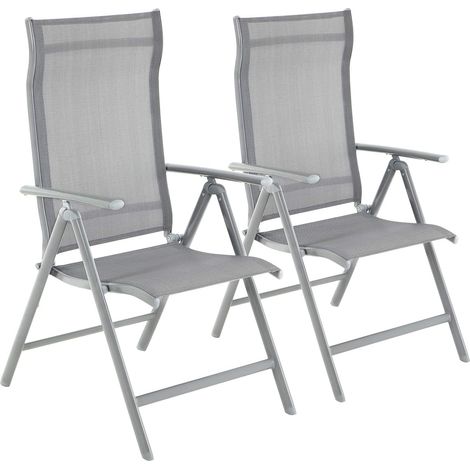 Juego de 2 sillas de jardín plegables, asientos de exterior, estructura robusta de aluminio, respaldo ajustable en 8 posiciones, carga 150 kg, gris 120000027 (1/5)