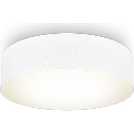 B.K.Licht plafonnier textile blanc, éclairage plafond design moderne & sobre, éclairage bureau, rond Ø38cm, 2 douilles E27, livré sans ampoules