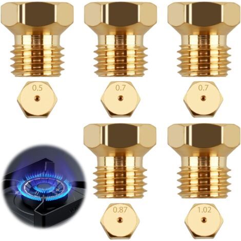 Set di 5 ugelli universali per gas butano per fornelli e piani cottura, kit di conversione per ugelli di bombole di gas butano per fornelli e bruciatori a gas con iniettori da 0,5 mm/0,7 mm/0,87 mm/1,