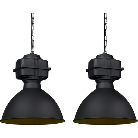 Set of 2 Industrial Pendant Lamps Small Matt Black - Sicko