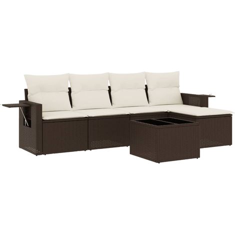 Maison Exclusive - Salon de jardin avec coussins 6 pcs marron résine tressée (1/3)