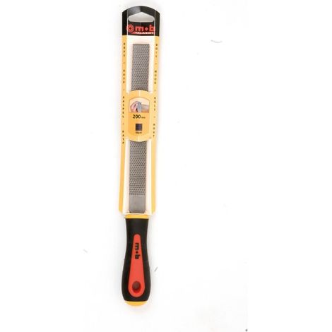 Râpe plate à main grosse piqûre – 200 mm – Acier 0,45 % carbone – Dureté 53 HRC – Manche bi-matière – MOB (1/3)