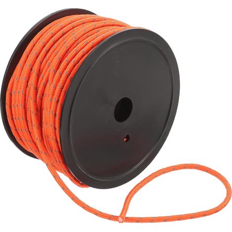 Cuerda reflectante para tienda de campaña de 5 mm × 50 m – naranja, alta visibilidad, resistente al viento, para sujeción de tiendas de campaña, tendedero de alta resistencia