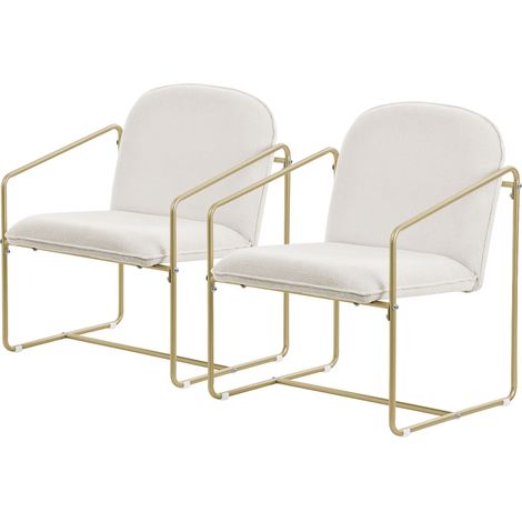 ML-Design Set di 2 Poltrone Poltrona Relax Beige per Salotto con Rivestimento Morbido e Struttura in Acciaio Dorato Poltroncina Imbottita con Braccioli e Schienale Sedia Moderna per Soggiorno