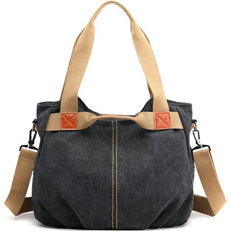 Sac de messager rétro à une épaule pour femmes en toile (noir)