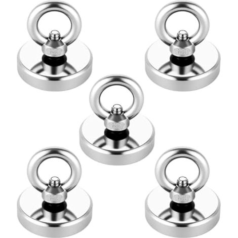 Aimants de pêche puissants Ø32 mm, force de traction 32 kg, lot de 5 aimants en néodyme puissants, pour pêche, sauvetage en rivière et récupération d'objets. (1/5)