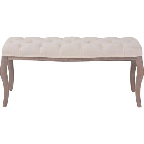 Maison Exclusive - Panca in Legno Massello e Lino 110x38x48 cm Bianco Crema (1/5)