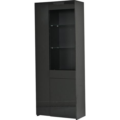 Vitrina alta negra de 70 x 35 x 180 cm con LED, 2 puertas, cajón y cristal templado HOMVRA (1/5)