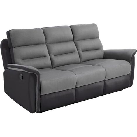 Canapé de Relaxation 3 Places "Katonio" 191cm Gris & Noir (1/5)
