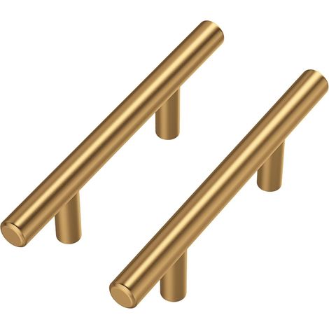 Lot de 15 - Poignée Meuble - Laiton Brossé - Acier Inoxydable Antirouille pour Cuisine et Salle de Bain Doré 76mm