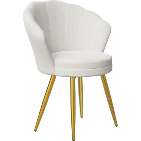 1 chaise de salon ergonomique, chaise de salle à manger rembourrée en velours, chaise de maquillage de chambre confortable avec dossier haut, cadre en métal doré, chaise d'étude Blanc (1/5)