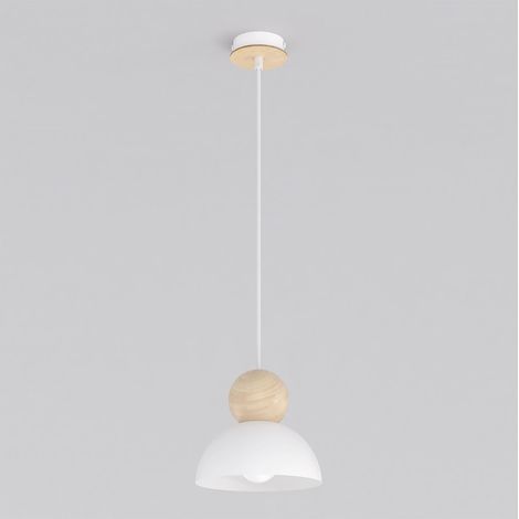 Lampada a sospensione Kaki in acciaio bianco e legno