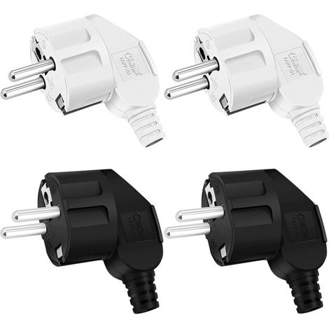 Lot de 4 Fiches Mâles 16A 250V avec Terre, Câble 8-10mm, IP20 Intérieur, Noir/Blanc (1/5)
