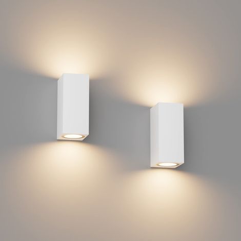Lot de 2 Applique Murales Blanc Extérieur Intérieur IP65 Étanche,Moderne Aluminium Up Down,GU10 Éclairage Murale pour Entrée Couloir Escaliers,Sans Ampoule (1/5)