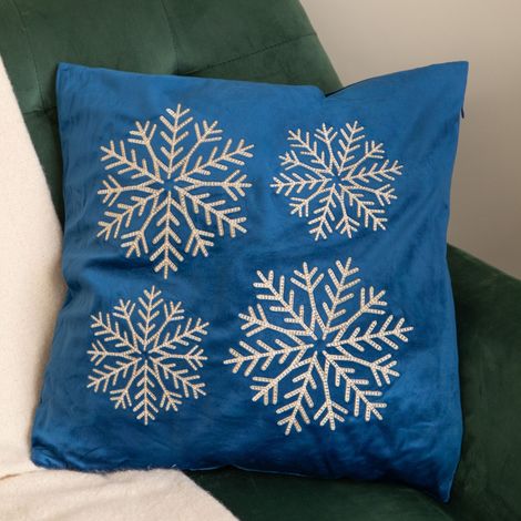 45cm Sapphire Snowflake Soft Christmas Decorative Cushion (1/5)