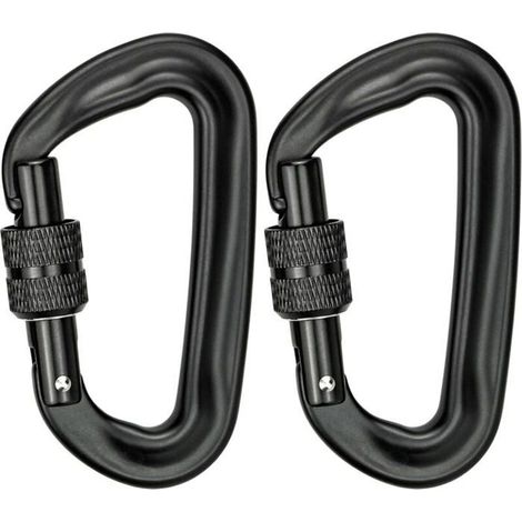HOXILEELEO - 2Pcs Mousqueton Escalade 12KN (1200KG) Robustes Mousqueton Aluminium Mousqueton à Verrouillage en Forme de D pour Hamacs Balançoire (1/5)