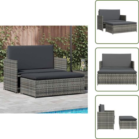 2-tlg. Garten-Lounge-Set mit Auflagen Poly Rattan Grau - Gartensofa - Loungemöbel - Outdoor-Möbel - Rattan-Möbel - PE-Rattan (1/5)