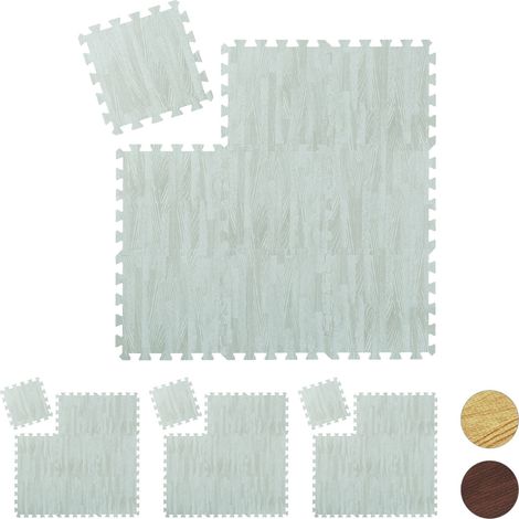 36 x Bodenschutzmatte, Puzzlematten für Sport und Fitnessgeräte,ca. 3,4 m², EVA Schaumstoff, BPA-frei, Holzoptik, weiß