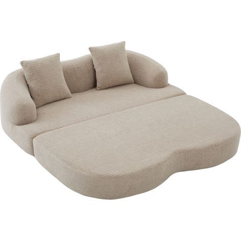 Divano letto pieghevole 2 posti in ciniglia kaki con 2 cuscini, 157 x 84 x 65 cm (1/5)