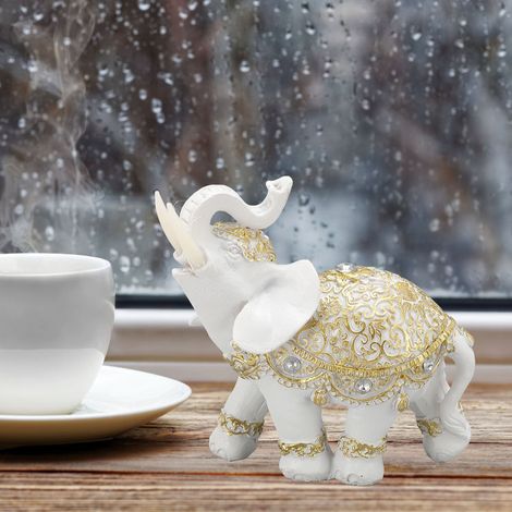 Statue d'Éléphant Blanc Résine Cute Sculpture Lucky pour Entrée Bibliothèque Bureau Décoration Maison - Résine, Blanc, 1 (1/5)