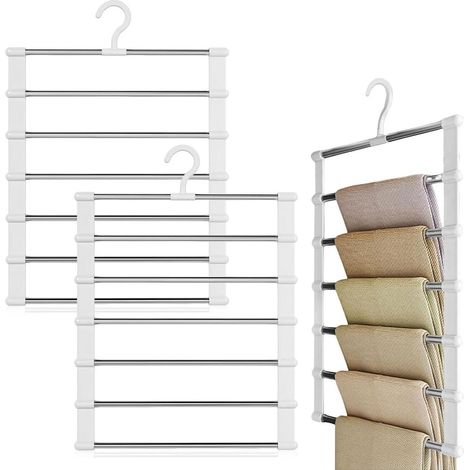 Appendiabiti a tre pezzi, salvaspazio, pieghevole, con ganci multipli, organizer per armadio per pantaloni, asciugamani, sciarpe e jeans. (1/2)