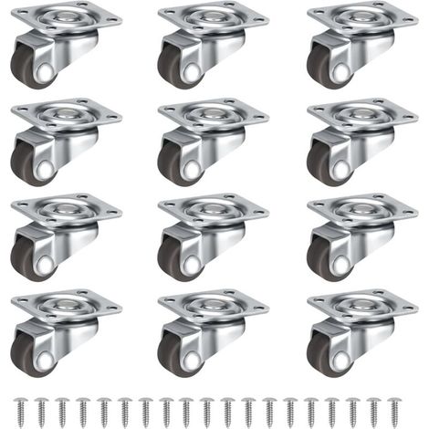 Lot de 12 petites roulettes pivotantes 360°, silencieuses, de 12 mm, avec vis, pour meubles, table, cabinet, chariot, marron (1/5)